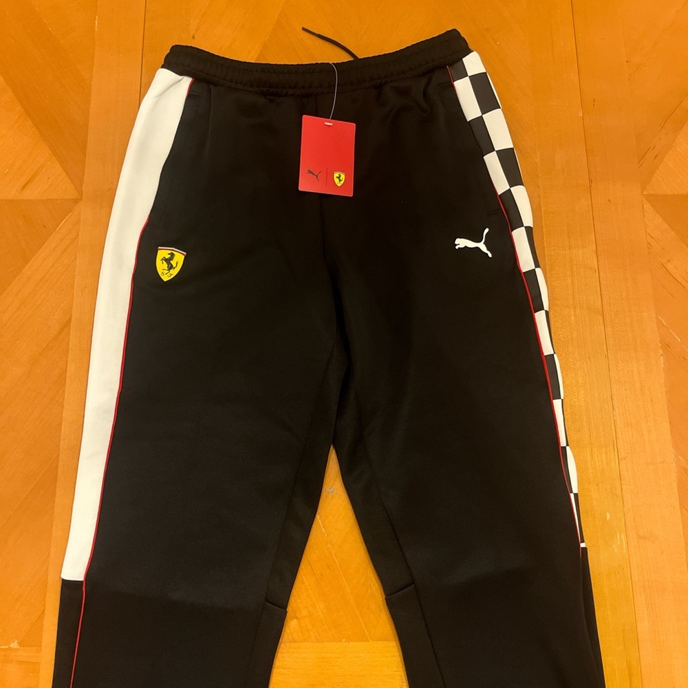 Puma Black and White Sweatpants with Racing-Inspired Design